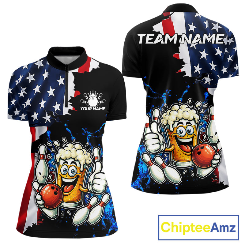 Funny Beer Bowling Shirts Custom US Flag Patriotic Team Bowling Jerseys Uniforms