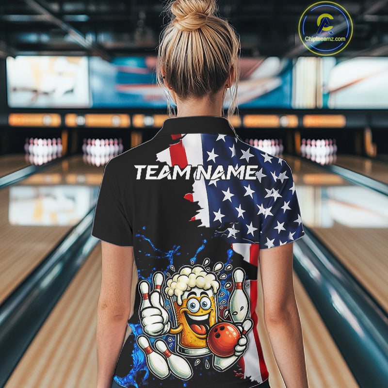 Funny Beer Bowling Shirts Custom US Flag Patriotic Team Bowling Jerseys Uniforms