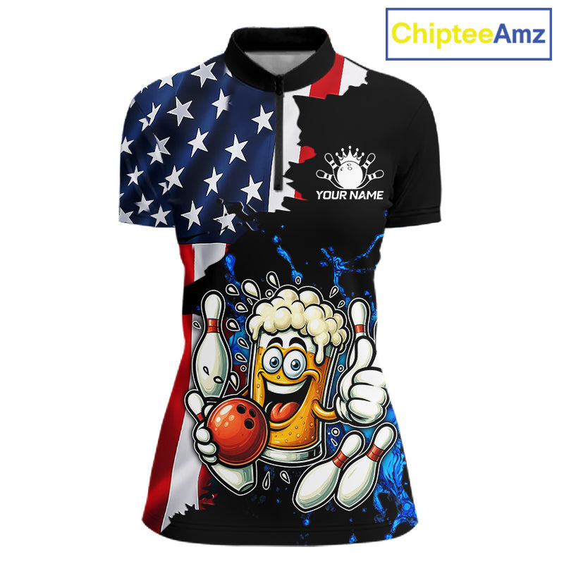 Funny Beer Bowling Shirts Custom US Flag Patriotic Team Bowling Jerseys Uniforms
