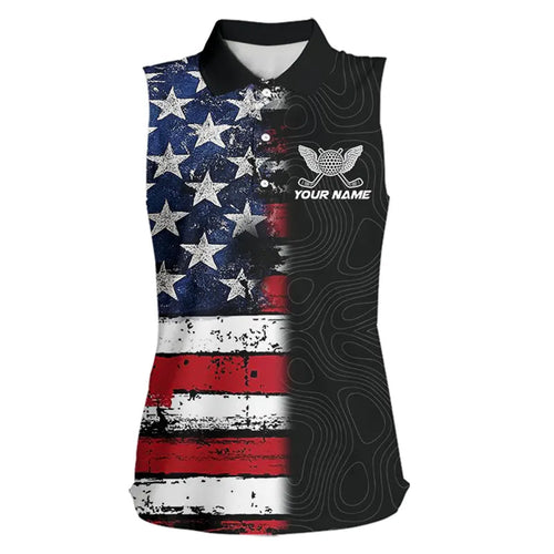 American Flag Eagle sleeveless golf tops Custom patriotic golf shirts golf apparel