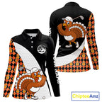 Golf Turkey Thanksgiving Polo Shirt Orange Pumpkin argyle pattern Custom Golf outfit