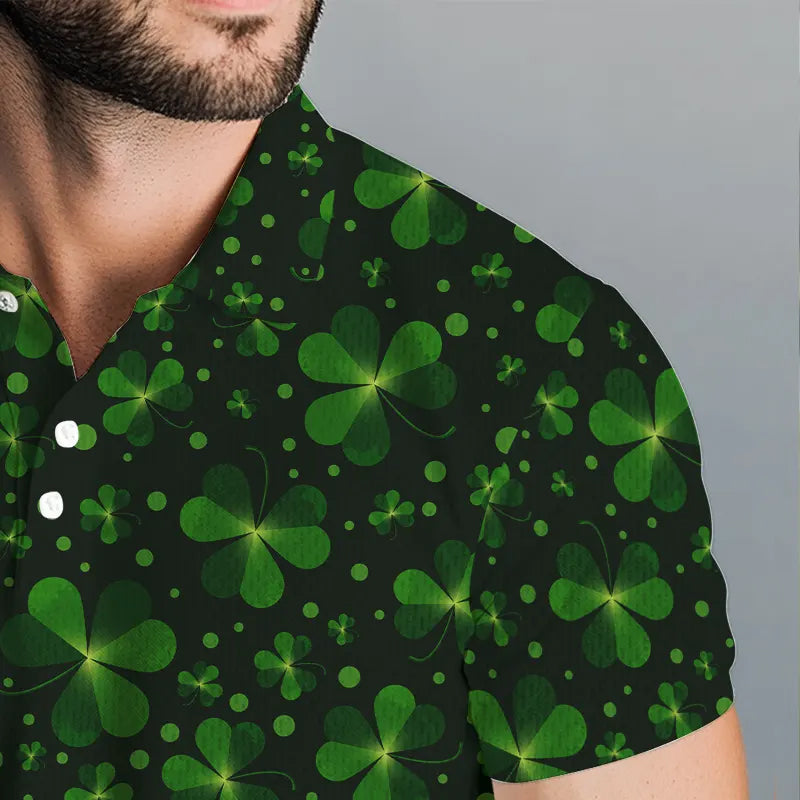 Black and Green shamrock pattern Lucky polo golf shirts Custom St Patrick Day team golf apparel