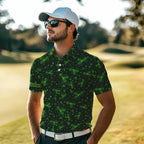 Black and Green shamrock pattern Lucky polo golf shirts Custom St Patrick Day team golf apparel