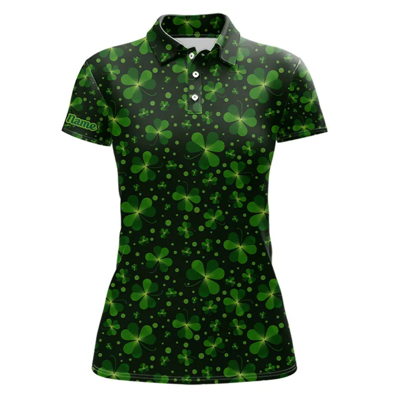 Black and Green shamrock pattern Lucky polo golf shirts Custom St Patrick Day team golf apparel