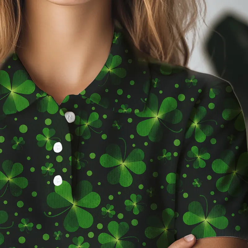 Black and Green shamrock pattern Lucky polo golf shirts Custom St Patrick Day team golf apparel