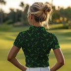 Black and Green shamrock pattern Lucky polo golf shirts Custom St Patrick Day team golf apparel