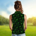 Black and Green shamrock pattern Lucky sleeveless polo shirt Custom St Patrick Day golf apparel