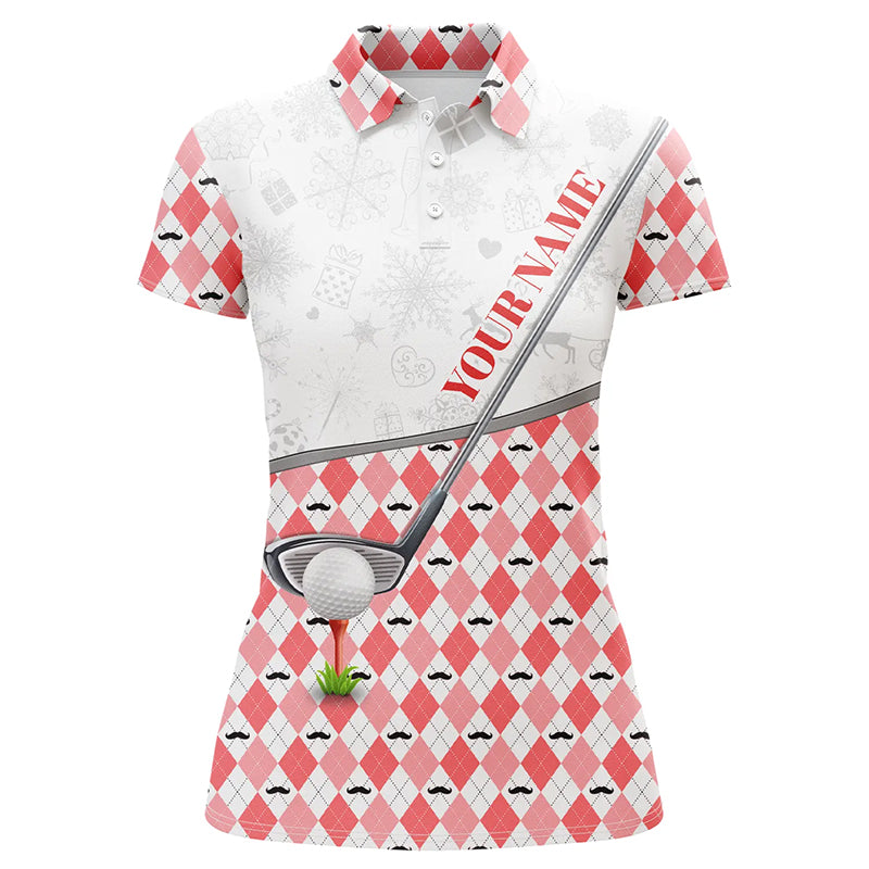 Red argyle pattern Christmas golf polo shirt custom golf tops Christmas golf gifts