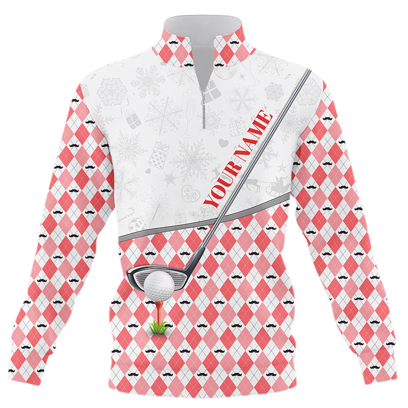Red argyle pattern Christmas Quarter zip golf sweatshirt custom golf sweater Christmas golf gifts