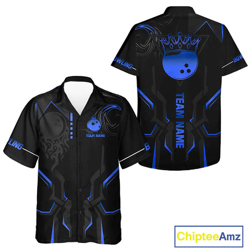 Black and Blue Bowling Hawaiian Shirts Custom Bowling Crown Team Jerseys Outfits