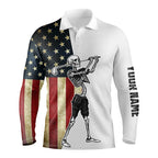 Funny Skull Golf polo shirts patriotic American flag custom name Skull playing golf apparel