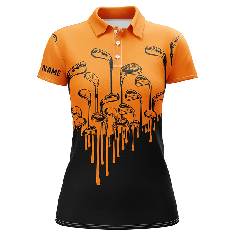 Orange and black Halloween golf clubs golf polo shirts female golf attire, golfing gifts