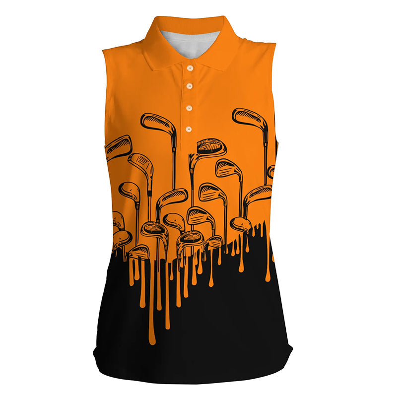 Orange and black Halloween golf clubs sleeveless polo shirt female golf attire, golfing gifts
