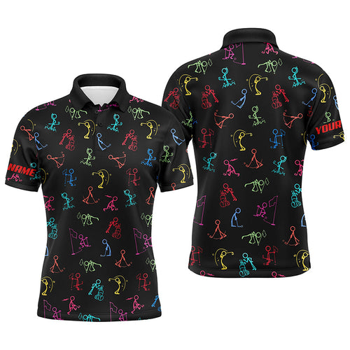 golf polo shirts custom name funny multi color golf pattern black polo shirt best golf wear