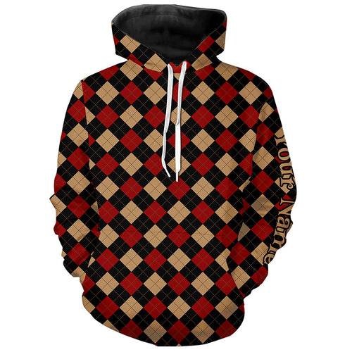 Red argyle plaid pattern golf Hoodies custom golf attire unique golf gifts