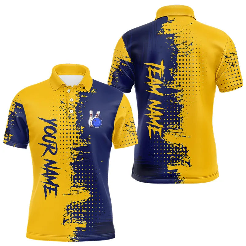 Blue and Yellow Bowling Polo, Quarter Zip shirts Custom Bowling Team Jerseys