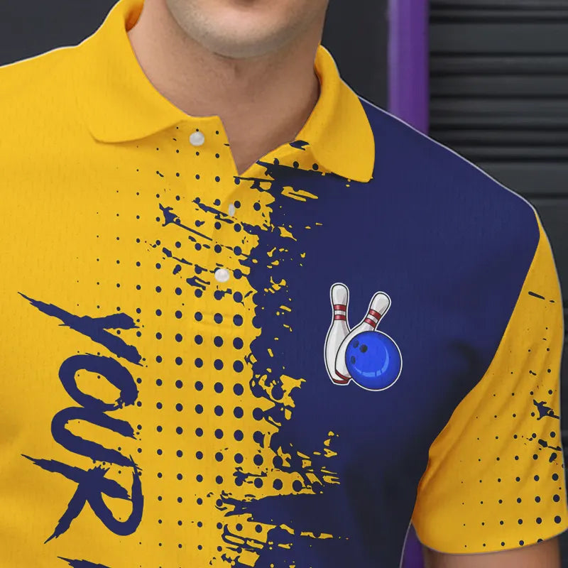 Blue and Yellow Bowling Polo, Quarter Zip shirts Custom Bowling Team Jerseys