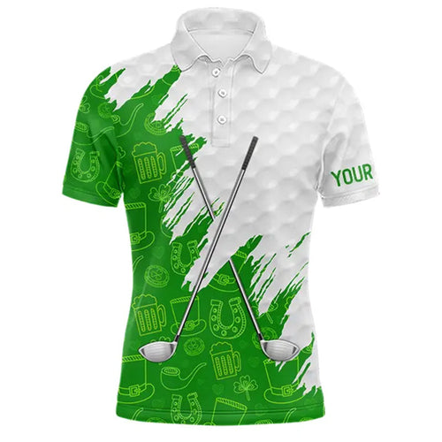 Green and White St Patrick's day pattern custom golf polo shirts, team golf attire