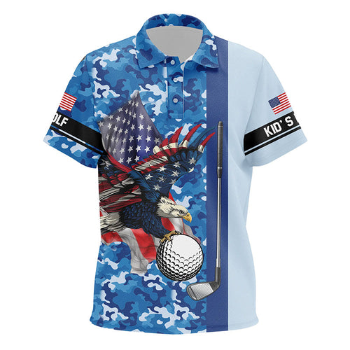 Blue camo American Flag Eagle golf polo shirts custom patriotic golf outfits