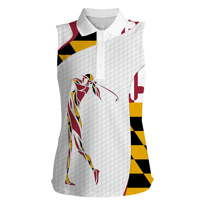 Maryland flag patriot golf white sleeveless polo shirts - golf gifts