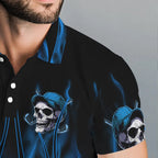 Blue Flame Skull golf polo shirts custom skull fire golf apparel