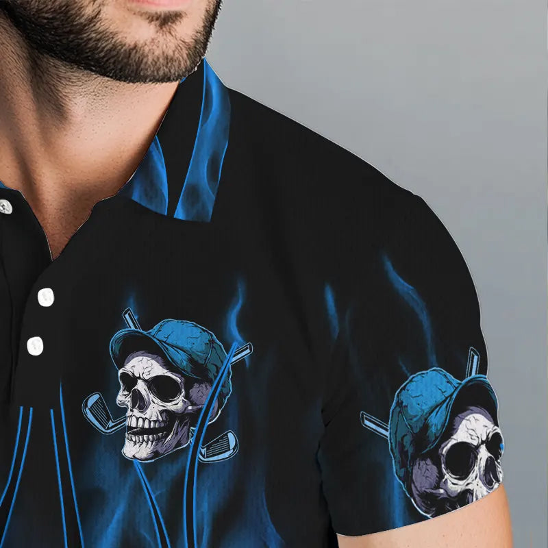 Blue Flame Skull golf polo shirts custom skull fire golf apparel