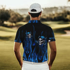 Blue Flame Skull golf polo shirts custom skull fire golf apparel