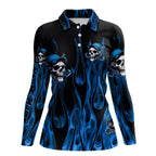 Blue Flame Skull golf polo shirts custom skull fire golf apparel