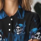 Blue Flame Skull golf polo shirts custom skull fire golf apparel
