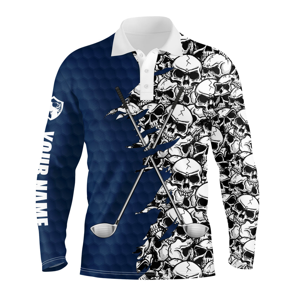long sleeve golf tops polo blue pattern skull golf clubs custom name golf performance shirts