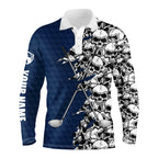 long sleeve golf tops polo blue pattern skull golf clubs custom name golf performance shirts