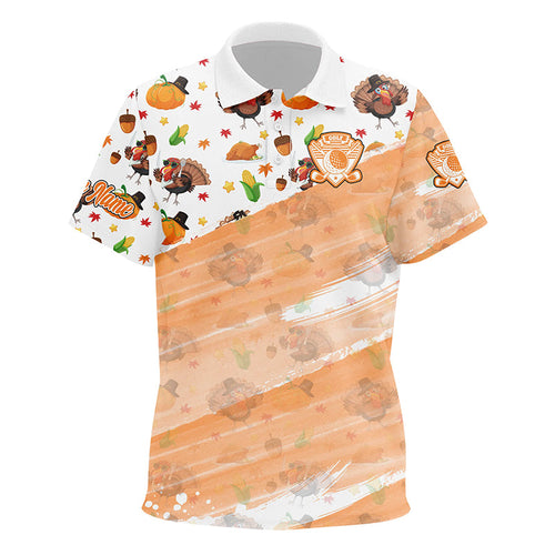 golf polo shirts custom white and orange Turkey Thanksgiving pattern golf attire