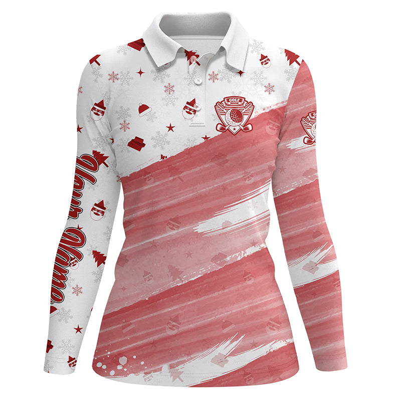 golf polo shirts custom white and red Christmas pattern golf attire