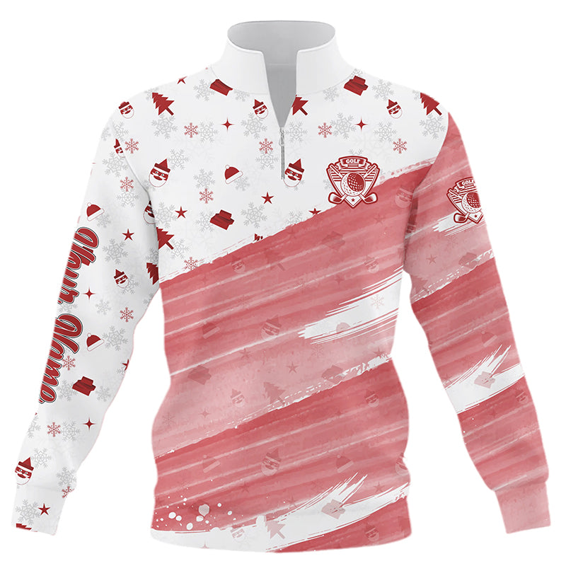 Quarter zip golf sweatshirt custom white and red Christmas pattern golf sweater