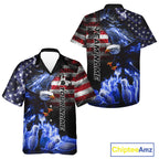 Smoke American Flag Eagle Blue Flame Bowling Hawaiian Shirt Custom patriotic Team Bowling Shirt