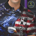 Smoke American Flag Eagle Blue Flame Bowling Shirts Custom patriotic Team Bowling jerseys