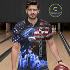 Smoke American Flag Eagle Blue Flame Bowling Shirts Custom patriotic Team Bowling jerseys