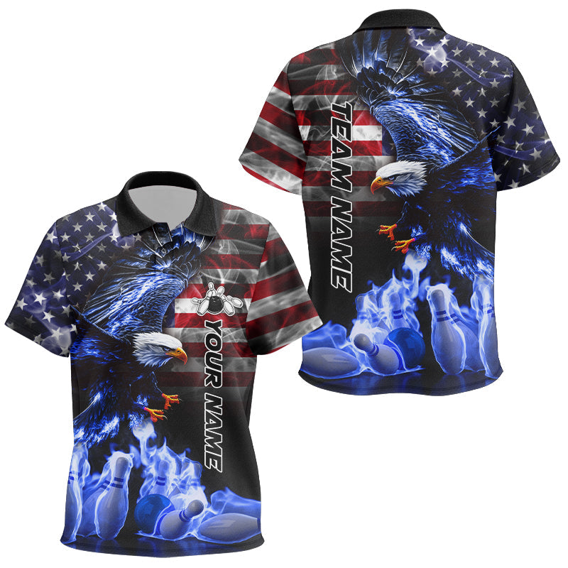 Smoke American Flag Eagle Blue Flame Bowling Shirts Custom patriotic Team Bowling jerseys