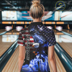 Smoke American Flag Eagle Blue Flame Bowling Shirts Custom patriotic Team Bowling jerseys