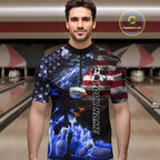 Smoke American Flag Eagle Blue Flame Bowling Shirts Custom patriotic Team Bowling jerseys