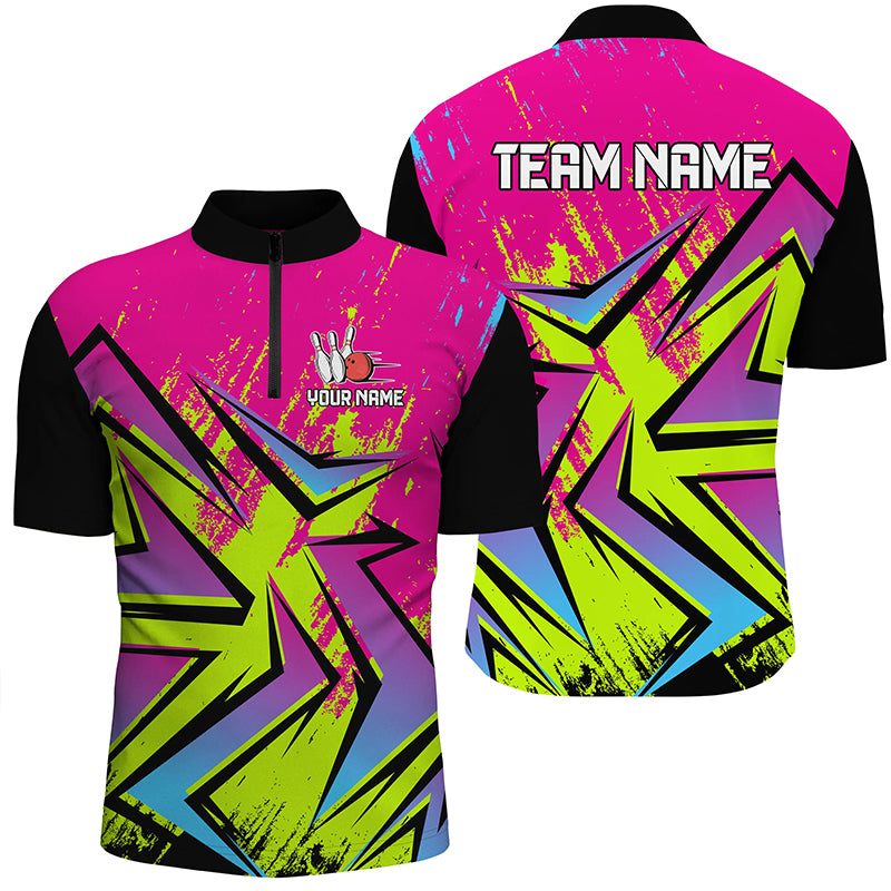 Colorful Bowling Polo, Quarter Zip Shirts Custom Bowling Team Jersey, Gift For Bowlers
