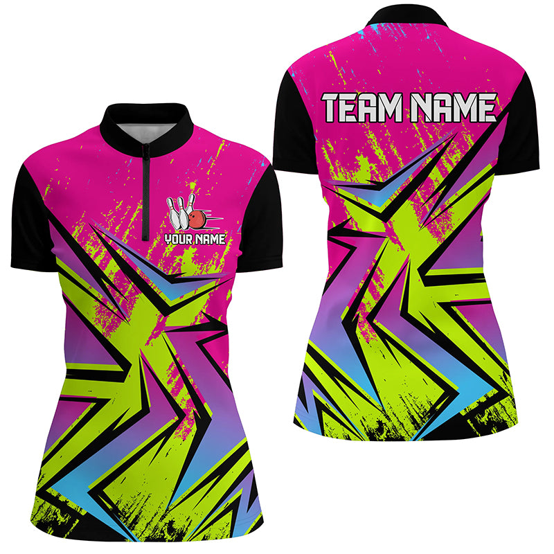 Colorful Bowling Polo, Quarter Zip Shirts Custom Bowling Team Jersey, Gift For Bowlers
