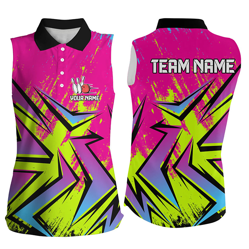 Colorful Bowling Sleeveless Polo Shirts Custom Bowling Team Jersey, Gift For Bowlers
