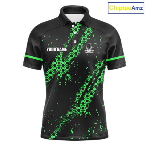 Black and Green Hexagon Pattern Disc Golf Polos, T-Shirt, Hoodies custom Team disc golf jerseys