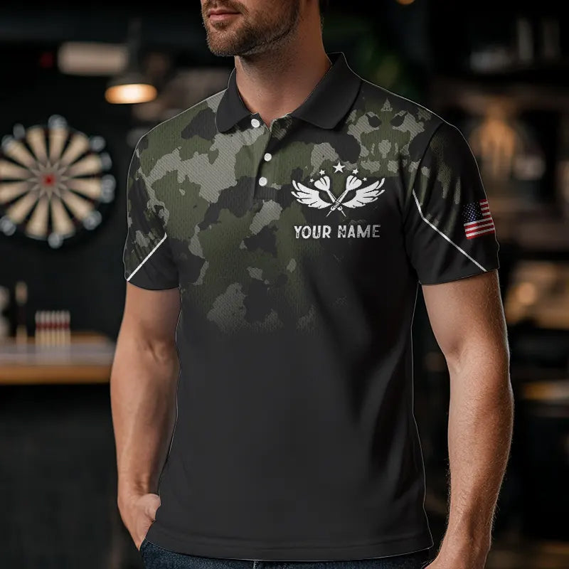 Black Green Camo Darts Shirts Custom American Flag patriotic Team Darts Jersey