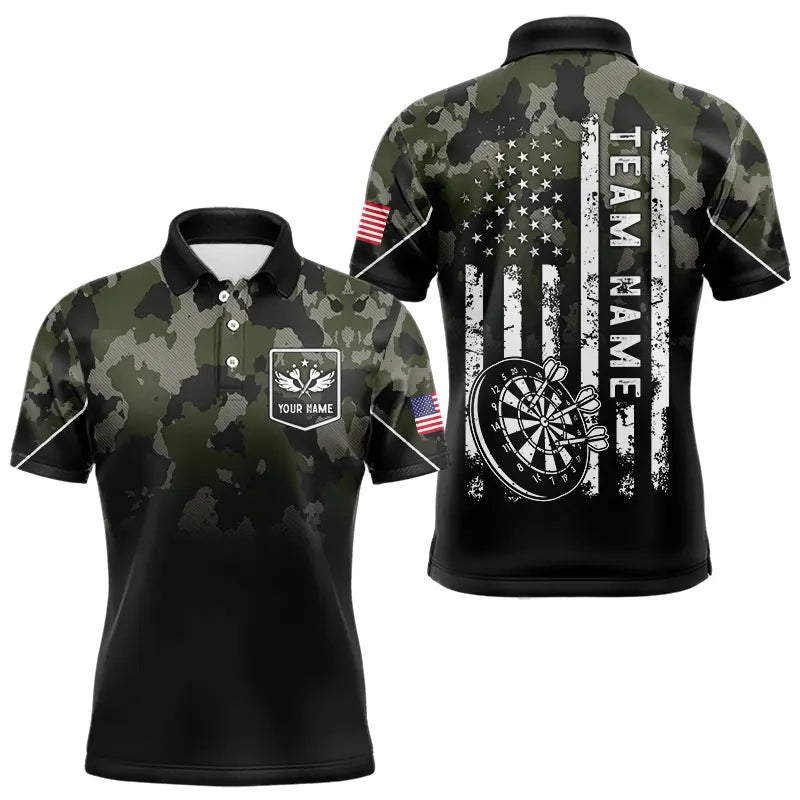 Black Green Camo Darts Shirts Custom American Flag patriotic Team Darts Jersey
