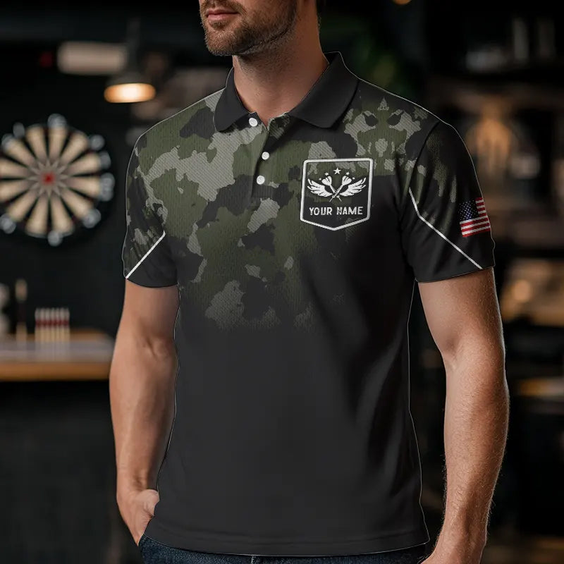 Black Green Camo Darts Shirts Custom American Flag patriotic Team Darts Jersey