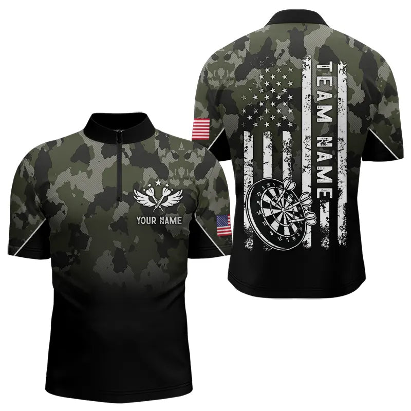 Black Green Camo Darts Shirts Custom American Flag patriotic Team Darts Jersey