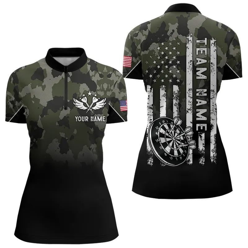 Black Green Camo Darts Shirts Custom American Flag patriotic Team Darts Jersey