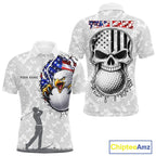 Personalized American Flag Skull Eagle Camo Golf Polo Shirts, Patriotic Golf Outfits